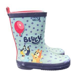 Bluey Ludo‎ Studio Rain Boots KIDS SIZE 7-8 Blue Stars Lined Pull-On GTBY23GU060